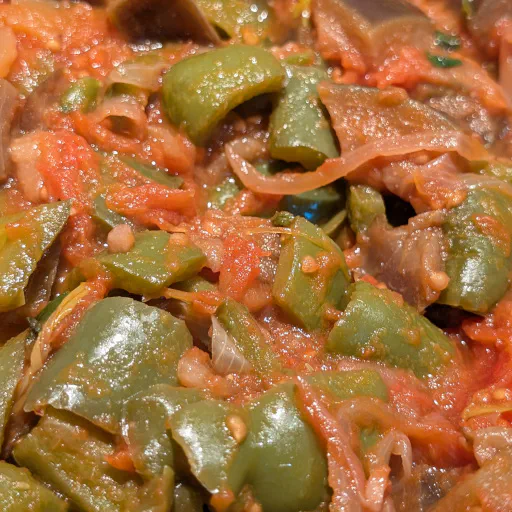 Finished kapunata with capers and olives stirred through